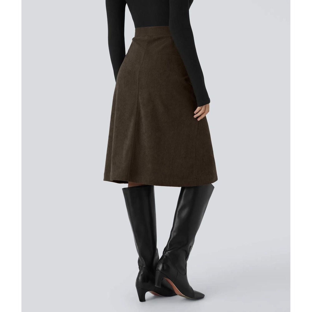 Halara nwt M chocolate brown mid rise midi corduroy skirt office work church